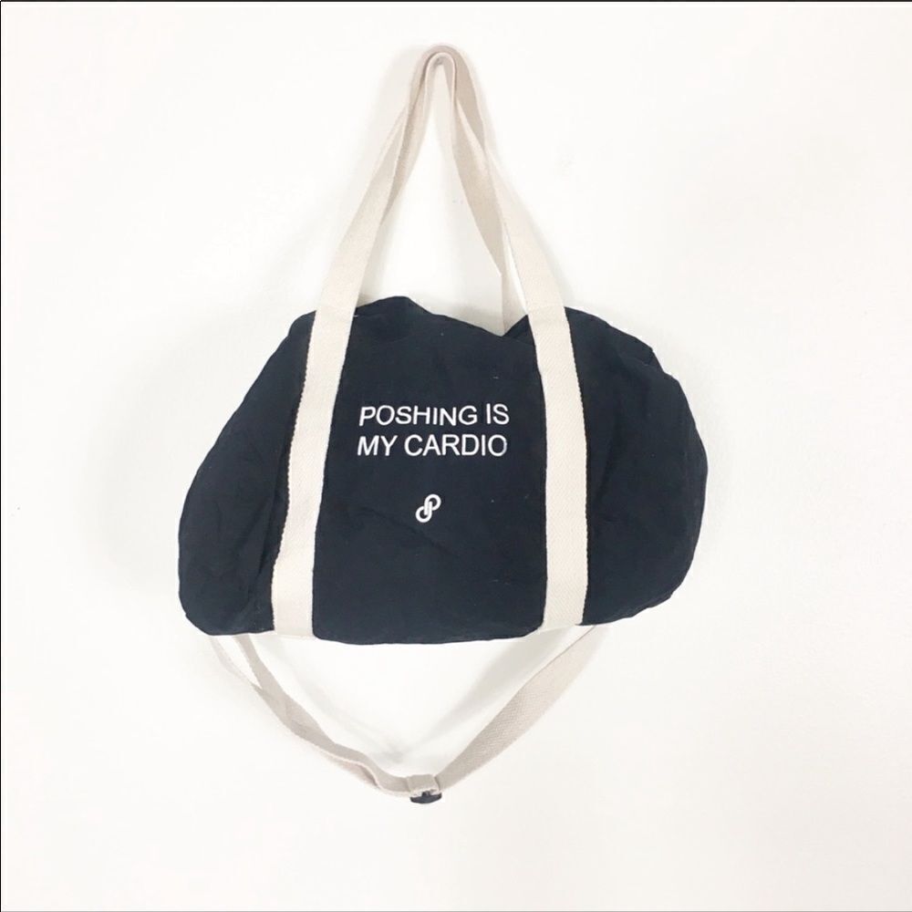 Poshmark Poshing Is My Cardio Black & Cream Duffle Bag